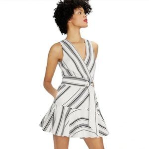 NWT Ted Baker White Alicee Striped Linen, Cotton-blend Mini Dress, 2